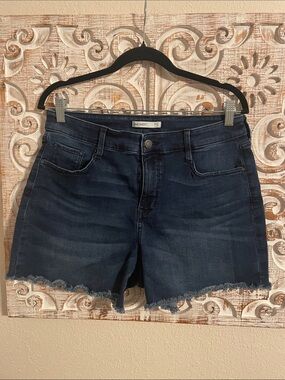 Nine West Dark Indigo Frayed Hem Denim Shorts